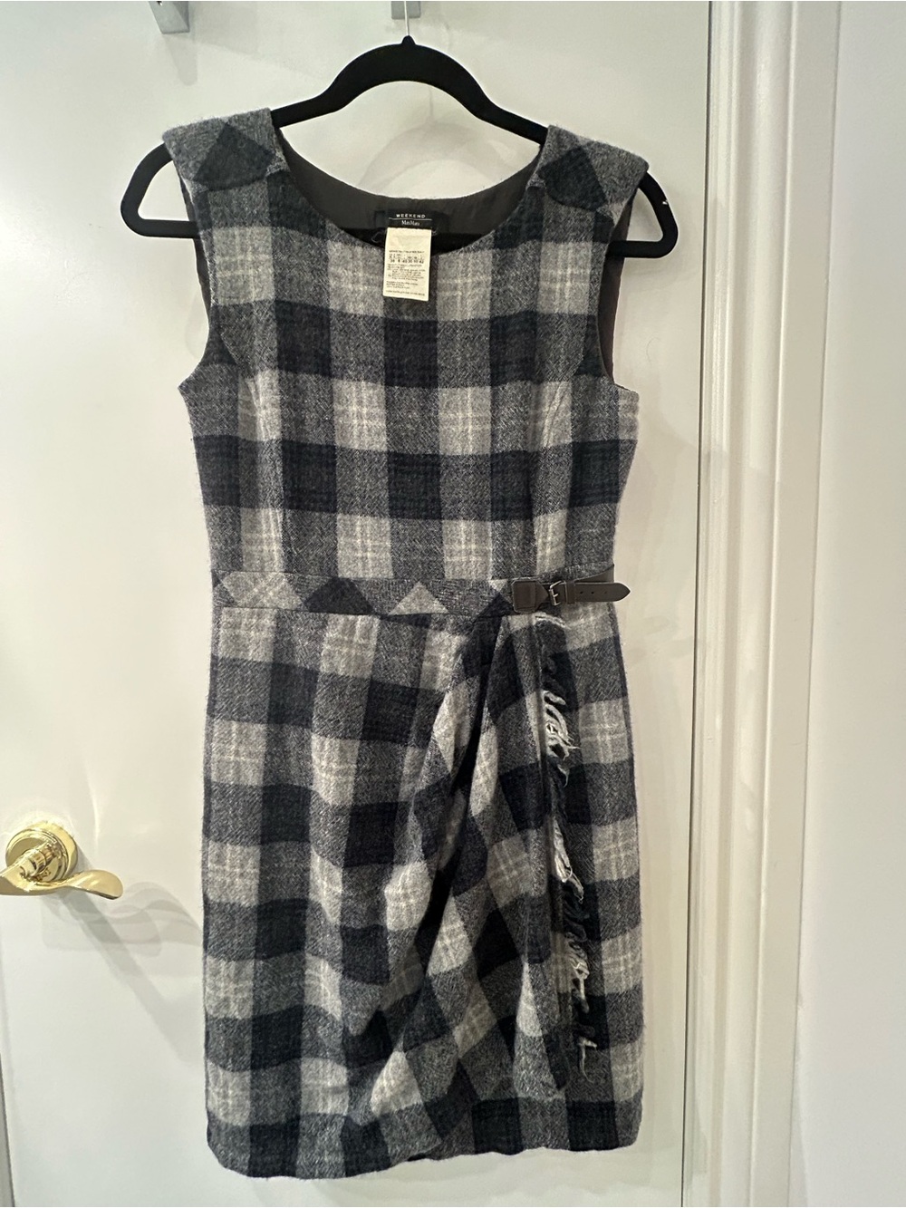 Weekend Max Mara Black and Gray Plaid Wool Sheath Dress